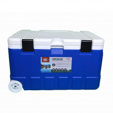 79Qt Blue Ice Chest Cooler with Wheels White Inner Box White Lid