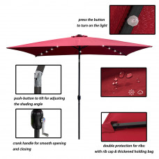 Outdoor 10Ft x 6-1/2Ft Rectangular Umbrella,with solar lights
