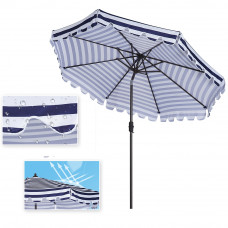 Outdoor 9 Ft Market Table Umbrella,Blue White Stripe With Flap